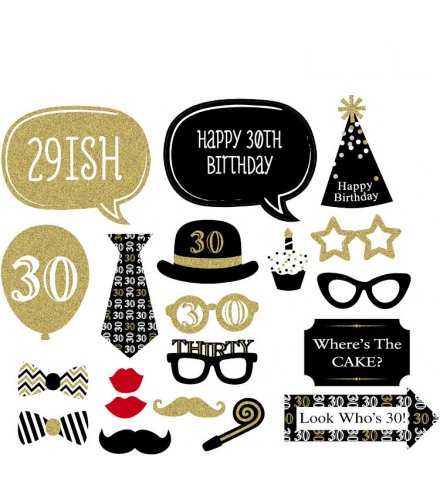 PS004 -  30th Birthday - Black+Gold - Photo Booth Props Kit